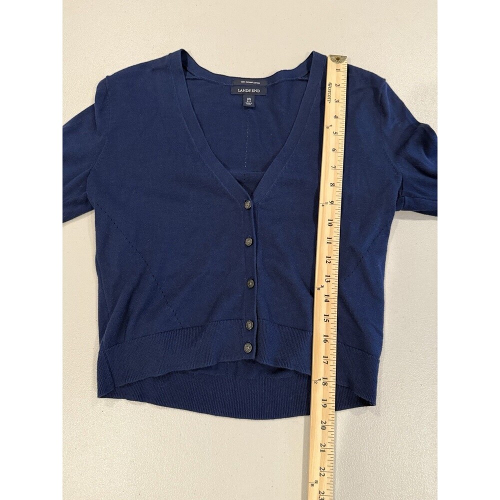 Lands End Cardigan XS/S Blue 3/4 Sleeve Collegiate Preppy Academia Cotton Travel - Picture 3 of 6